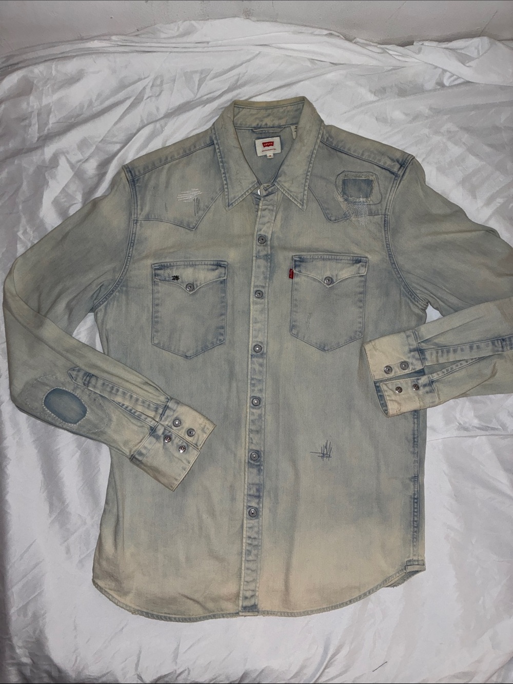Levi's Pale Blue Distressed Denim Western Shirt - Picture 2 of 5